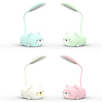 Lâmpada de Leitura LED com Proteção Ocular Design de Gato de Desenho Animado, Lâmpada de Secretária Recarregável USB, Azul, Branco, Verde, Rosa