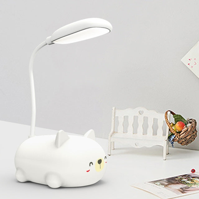 Lâmpada de Leitura LED com Proteção Ocular Design de Gato de Desenho Animado, Lâmpada de Secretária Recarregável USB, Azul, Branco, Verde, Rosa