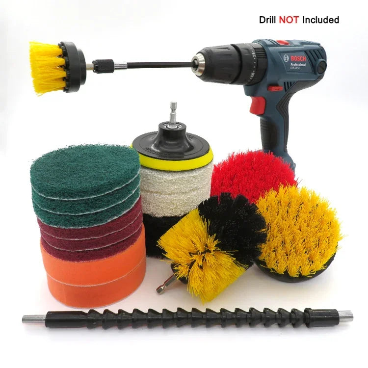 19 em 1 Kits de Almofadas de Escova Hexagonais de Nylon para Furadeira Eléctrica Doméstica, Disco de Lixar e Esfregar, 19 em 1