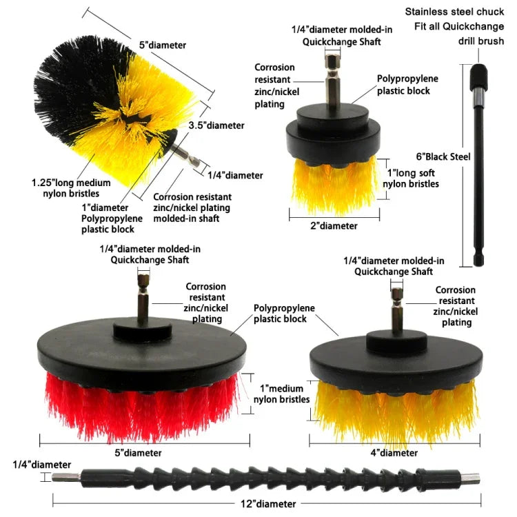 19 em 1 Kits de Almofadas de Escova Hexagonais de Nylon para Furadeira Eléctrica Doméstica, Disco de Lixar e Esfregar, 19 em 1