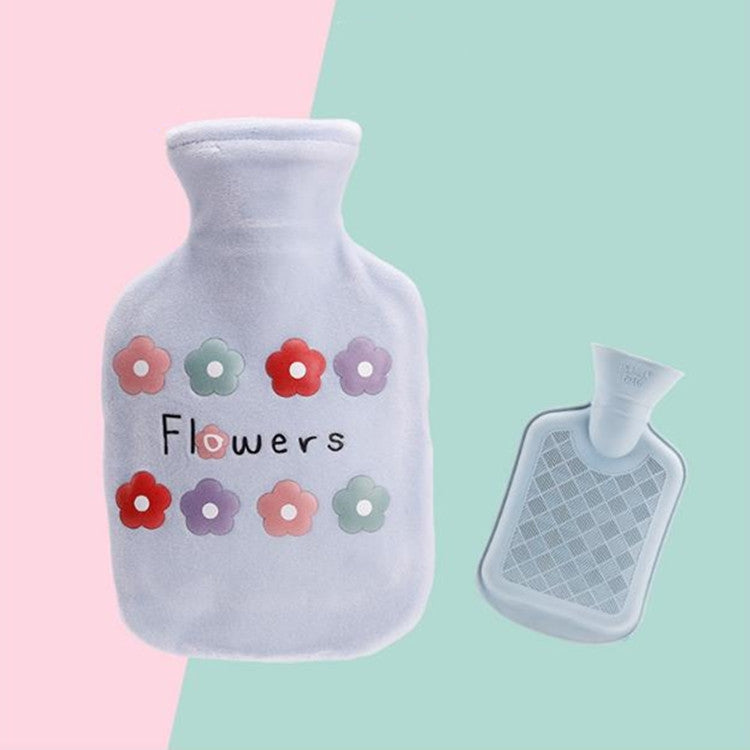 Bolsa de Água Quente de Peluche com Flores de Desenho Animado, Aquecedor de Mãos por Injeção de Água