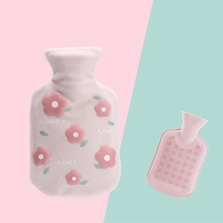 Bolsa de Água Quente de Peluche com Flores de Desenho Animado, Aquecedor de Mãos por Injeção de Água