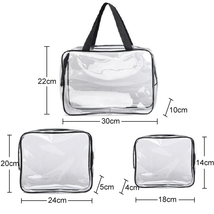 Bolsas PVC Transparentes à Prova de Água com Fecho para Viagem Portátil, Armazenamento de Maquilhagem, S, M, L, Conjunto de 3 Peças