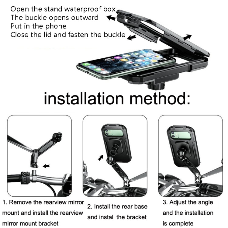Suporte Impermeável para Telemóvel com Ecrã Tátil para Espelho Retrovisor de Bicicleta e Motociclo Kewig, Instalação de Espelho Retrovisor Pequeno e Grande