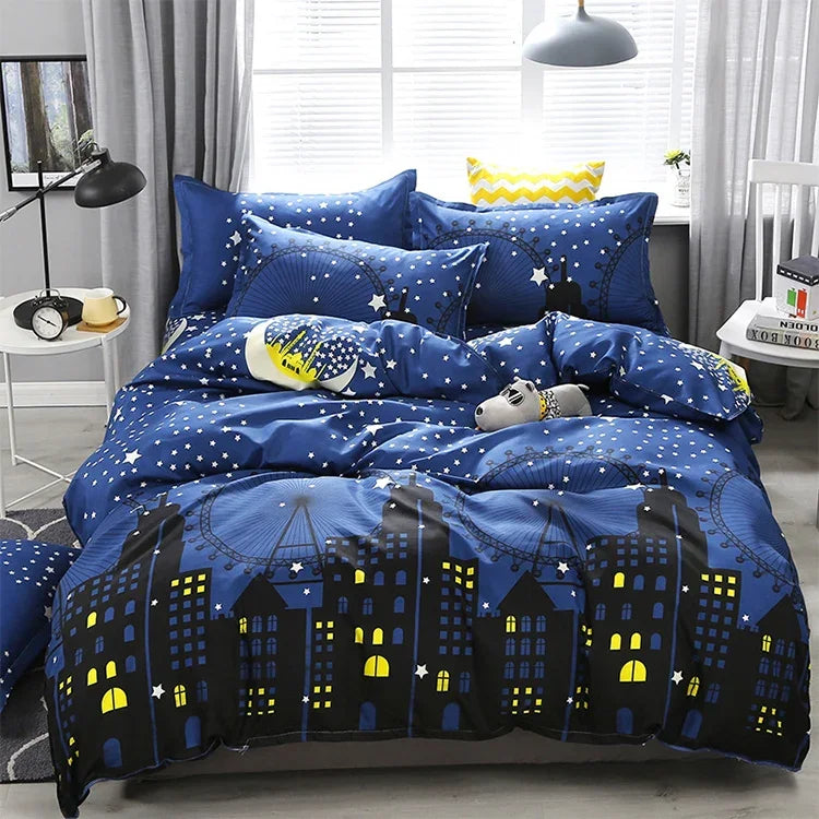 Conjunto de Roupa de Cama com Impressão 4pcs / Set Lençol Fronhas Capa, Para Cama de 2,2m