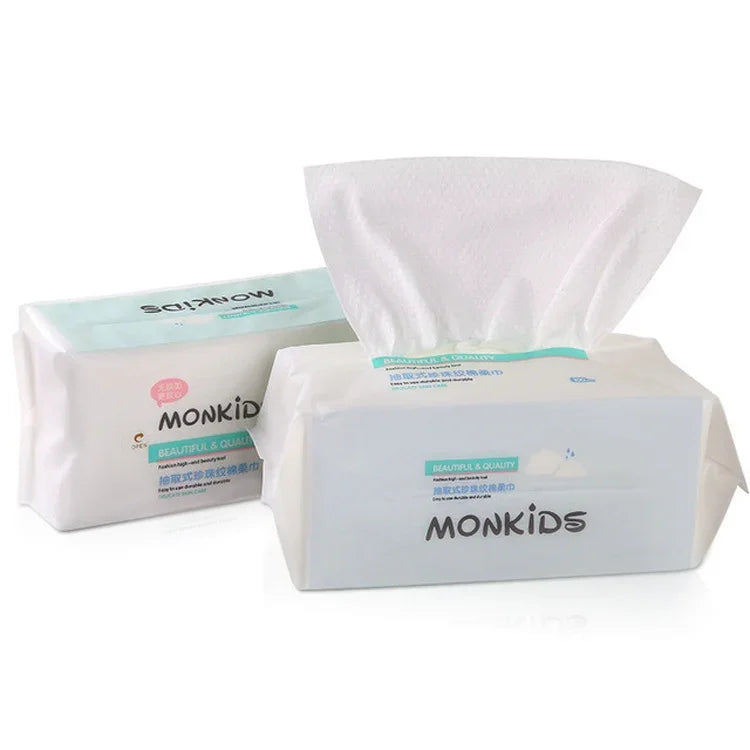 MONKIDS KS037 Toalha facial descartável em algodão puro, toalha de limpeza espessa com textura de pérolas, 100 folhas