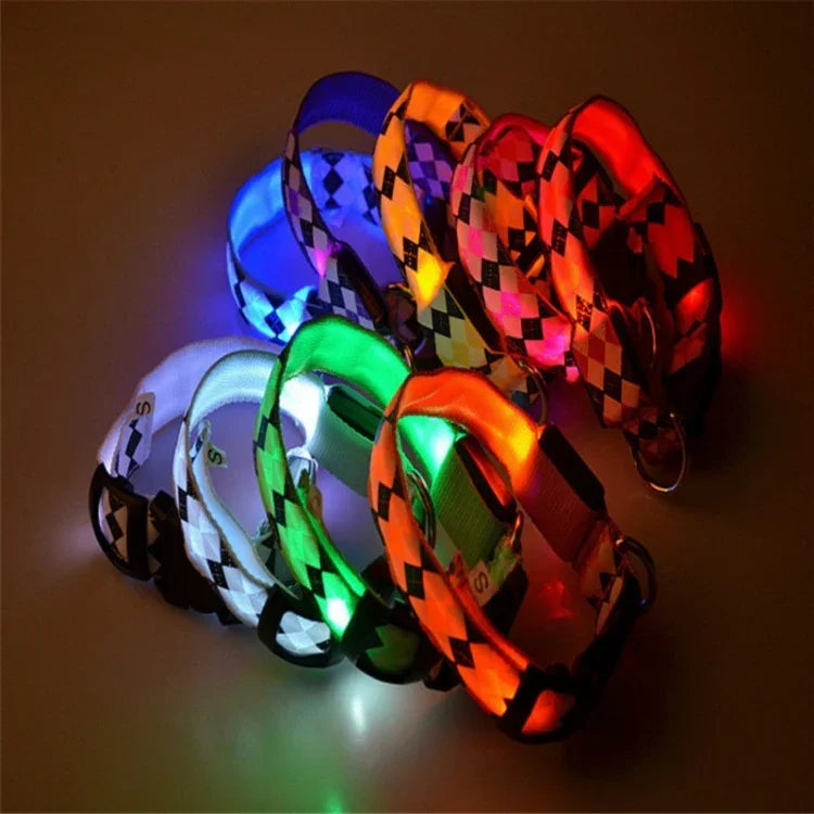 Trela com Luz LED Recarregável com Padrão Xadrez para Coleira de Cães Pequenos e Médios, L, XL