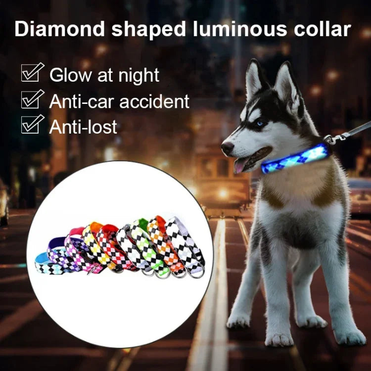 Trela com Luz LED Recarregável com Padrão Xadrez para Coleira de Cães Pequenos e Médios, L, XL