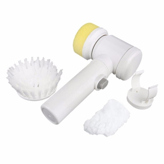 Escova Mágica Eléctrica Multifuncional 5 em 1 para Casa ABS Nylon Limpeza de Cozinha Banheira Janela, Escova 5 em 1