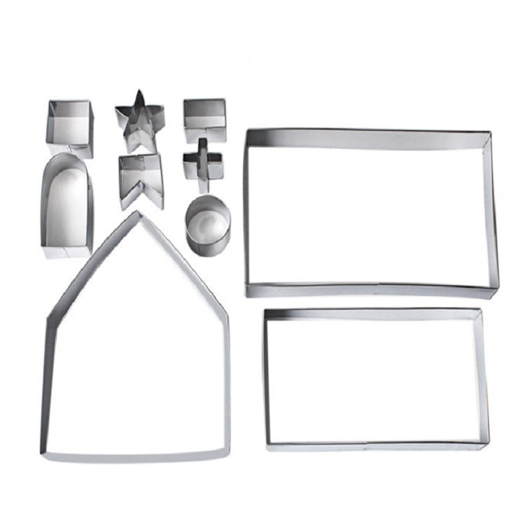 10 in 1 3D Stainless Steel Biscuit Mold Christmas Gingerbread House Baking Tools, Gingerbread Mold(10 in 1)