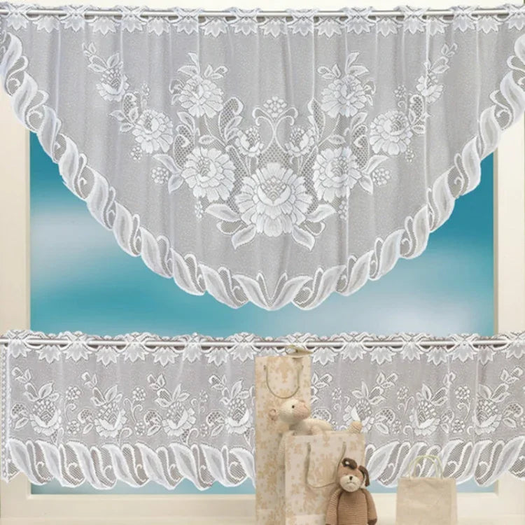 Cortina de Café Translúcida Branca Tule Renda Transparente Cortinas Jacquard de Malha Warp para Quarto, Cortina Inferior, Cortina Superior, Cortina Superior e Inferior
