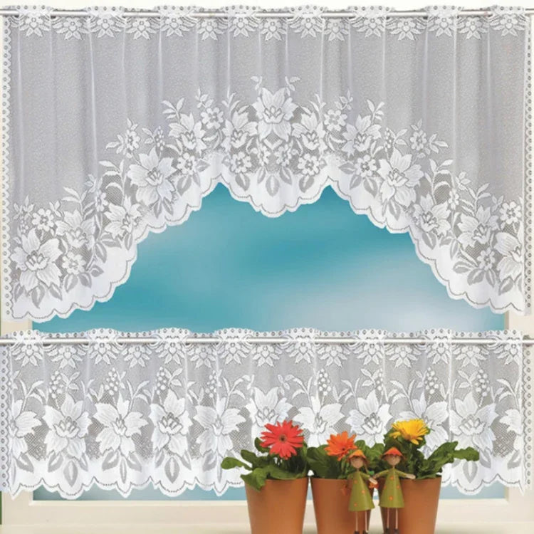 Cortina de Café Translúcida Branca Tule Renda Transparente Cortinas Jacquard de Malha Warp para Quarto, Cortina Inferior, Cortina Superior, Cortina Superior e Inferior
