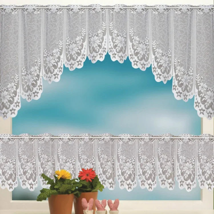 Cortina de Café Translúcida Branca Tule Renda Transparente Cortinas Jacquard de Malha Warp para Quarto, Cortina Inferior, Cortina Superior, Cortina Superior e Inferior