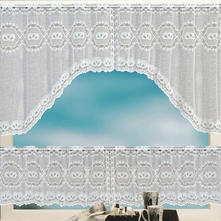 Cortina de Café Translúcida Branca Tule Renda Transparente Cortinas Jacquard de Malha Warp para Quarto, Cortina Inferior, Cortina Superior, Cortina Superior e Inferior