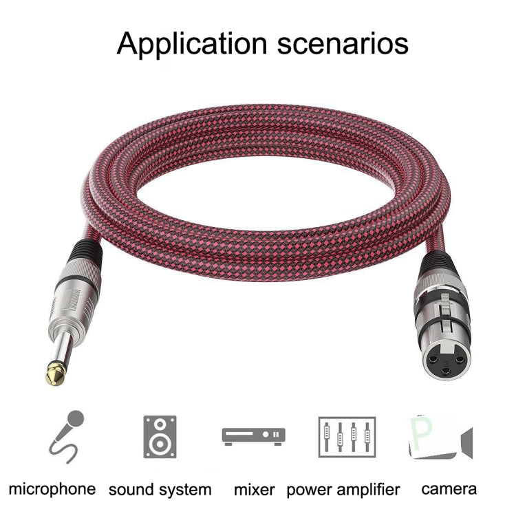 Cabo de microfone balanceado TRS 6,35mm macho para Caron fêmea vermelho e preto, 0,5m, 1m, 1,8m, 3m, 5m, 8m, 10m, 12m, 15m, 20m, 25m, 30m