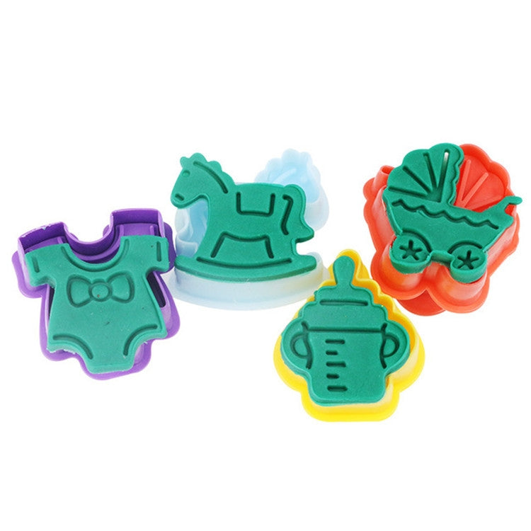 Molde para Bolachas Série Bebé 3D 4 em 1 Ferramentas para Prensagem de Fondant, Entrega Cor Aleatória, Série Bebé 3D 4 em 1