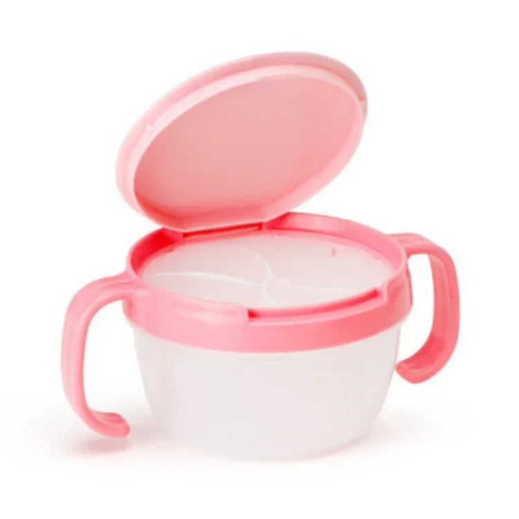 Produtos para bebé com design anti-respingos, tigela pequena com duas pegas para bolachas e copo para snacks