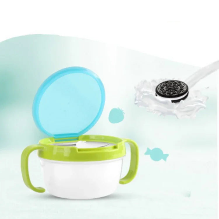 Produtos para bebé com design anti-respingos, tigela pequena com duas pegas para bolachas e copo para snacks