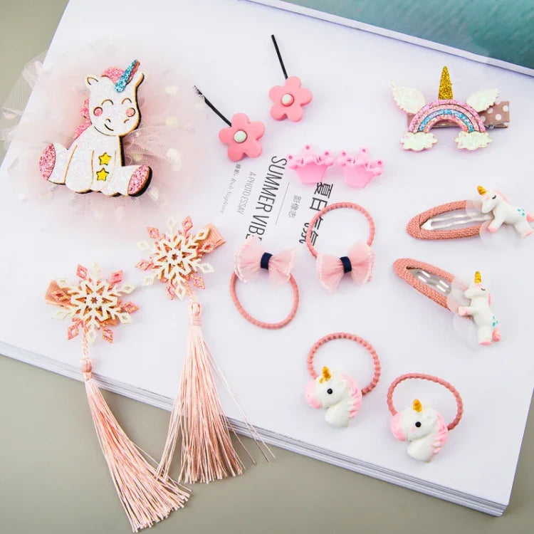 Conjunto de Acessórios de Cabelo para Menina Pequena Caixa de Presente Combinação de Pregadeiras Joias para Meninas Presente de Aniversário, Modelos Unicórnio e Abelha