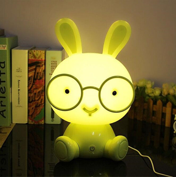 Lâmpada de Cabeceira LED com Controlo de Toque e 3 Modos de Dimming, Design de Coelho de Desenho Animado, Plugue EUA