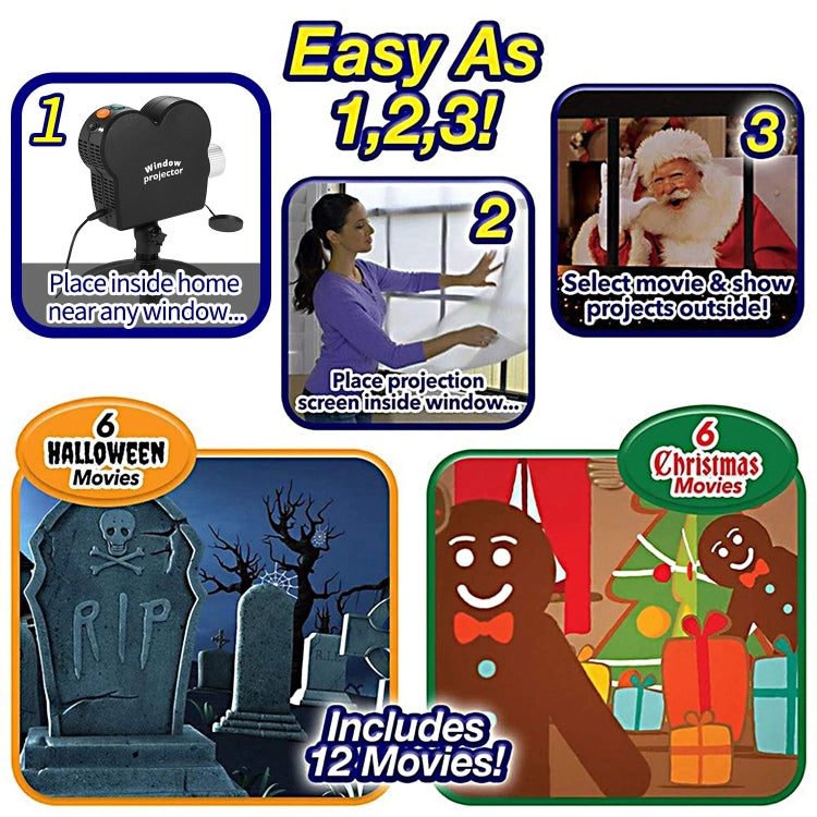 Projetor Laser de Natal e Halloween Mini para Janela, Projetor de Cinema em Casa, Ficha US, Ficha UK, Ficha AU