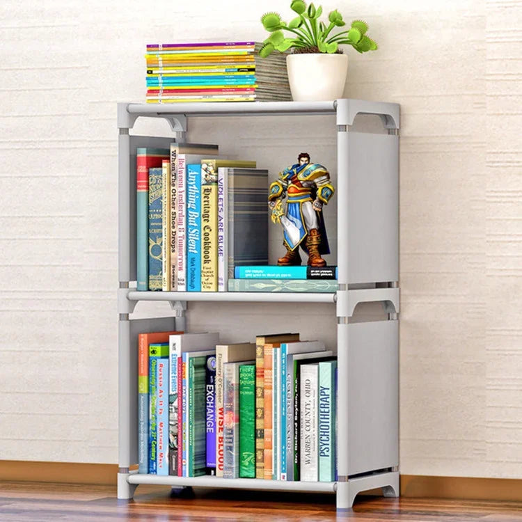 Suporte Combinado Multifuncional de Tubo de Aço Plástico, Estante para Livros de Estudante, Prateleira de Armazenamento de Chão