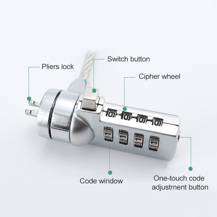 Cadeado de computador universal para portátil com código de quatro dígitos, antirroubo, diâmetro 3,5 mm, comprimento 1,2 m