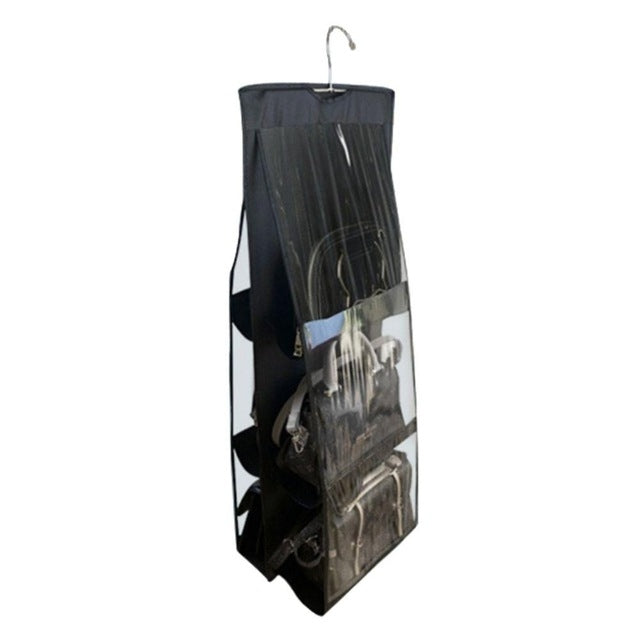 Organizador de Bolsa com 6 Bolsos e 3 Camadas, Bolsa Suspensa Dobrável para Prateleira, Preto, Cinzento
