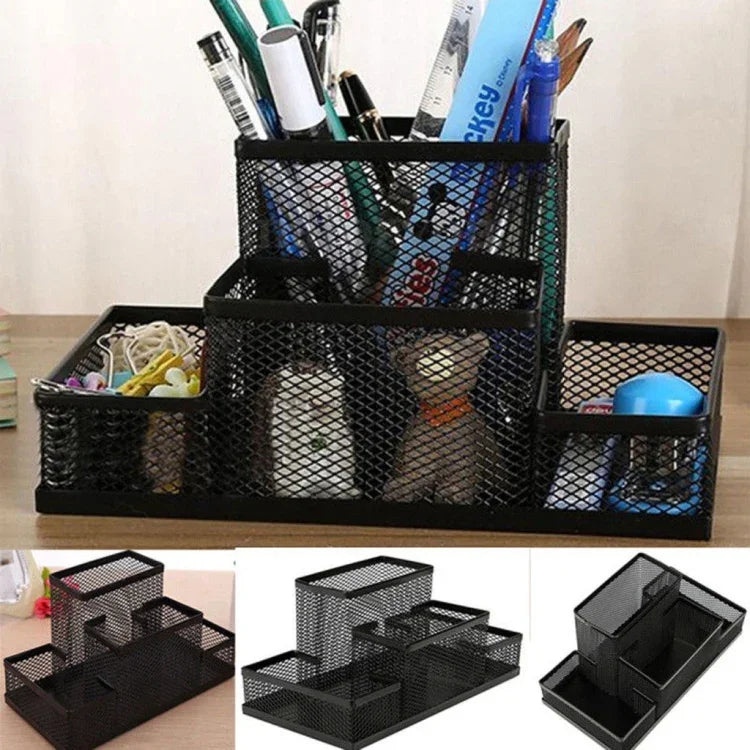 Organizador de secretária Suporte de metal em malha Porta-lápis e canetas Caixa de arrumação para casa, Tamanho: 15,5x10,2x10cm, Suporte de secretária