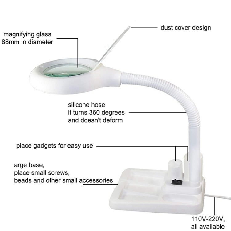 Lâmpada de Secretária LED Branca com Lupa para Trabalho, Plugue EUA, Plugue UE, Plugue GB