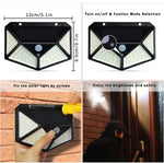 Luz de parede solar de indução para pátio exterior com 100 LEDs, iluminação ajustável para varanda e jardim, pequena luz de rua, 1 unidade 100 LEDs, 2 unidades 100 LEDs