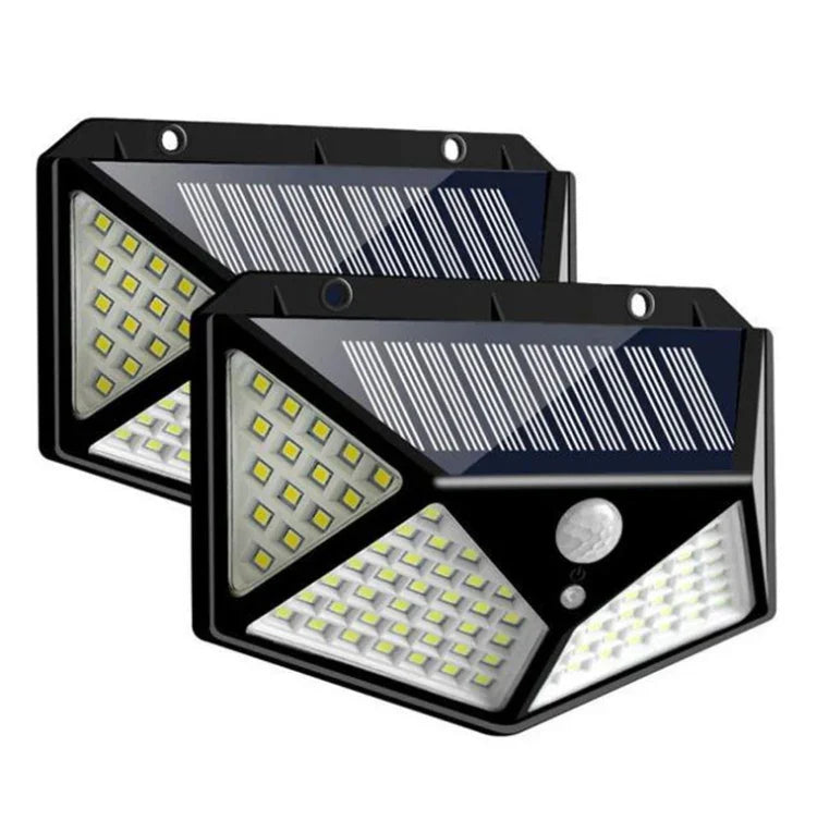 Luz de parede solar de indução para pátio exterior com 100 LEDs, iluminação ajustável para varanda e jardim, pequena luz de rua, 1 unidade 100 LEDs, 2 unidades 100 LEDs
