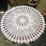 Toalha de Mesa Redonda de Croché Artesanal Exquisito Jardim de Flores Mori Algodão Renda Trabalhada em Ponto Aberto, Diâmetro 60cm