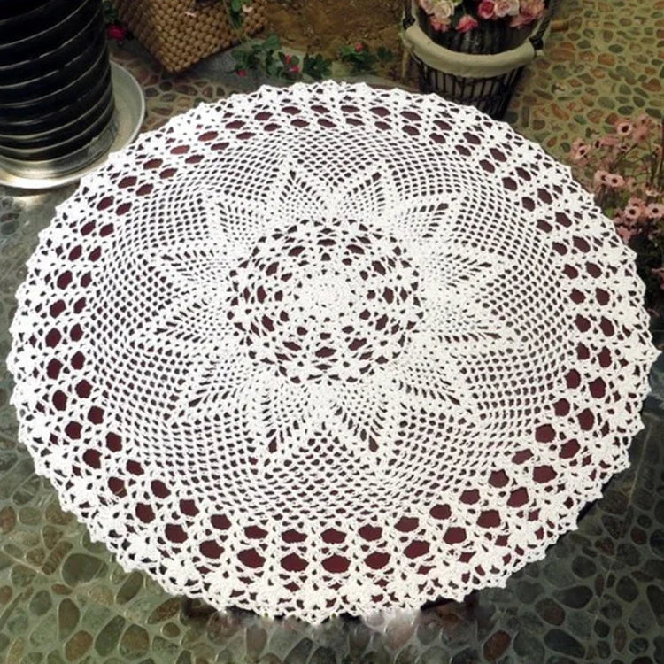 Toalha de Mesa Redonda de Croché Artesanal Exquisito Jardim de Flores Mori Algodão Renda Trabalhada em Ponto Aberto, Diâmetro 60cm