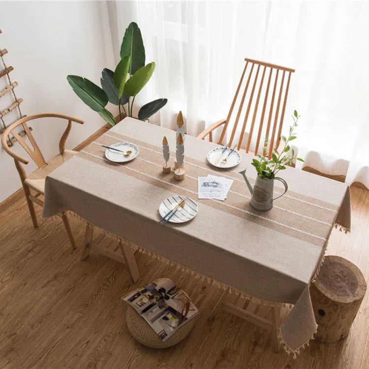 Toalha de Mesa Retangular de Algodão Linho com Franjas para Jantar Festa de Casamento Decoração de Cozinha Capa de Mesa, 100x140cm, 140x140cm, 140x160cm, 140x180cm, 140x200cm, 140x220cm, 140x250cm, 140x260cm, 140x300cm