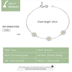 Pulseira em Prata Esterlina S925 com Banho de Platina, Pulseira Fofa com Margaridas