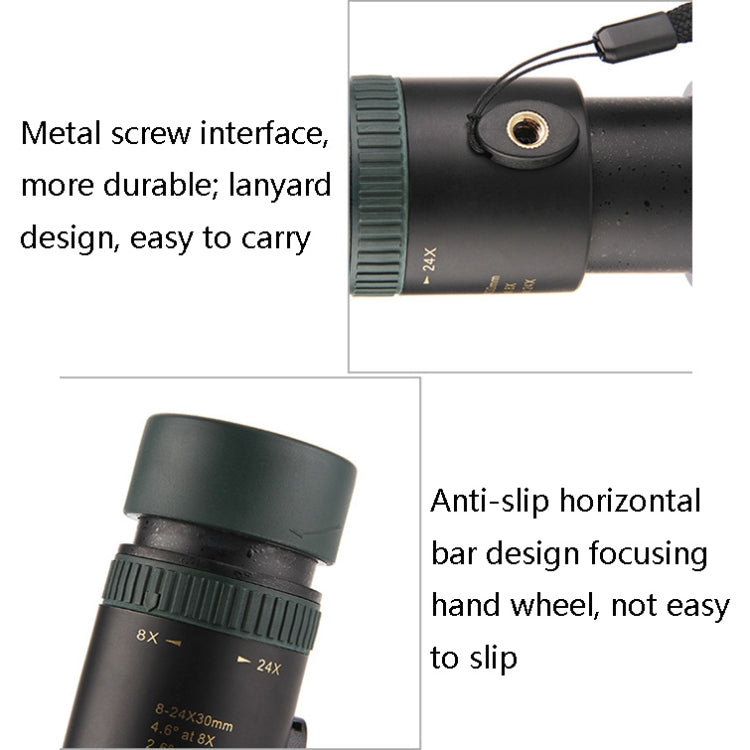 Telescópio monocular de visão noturna LUXUN 8-24X30 com clipe para telemóvel e tripé, com clipe para telemóvel e tripé
