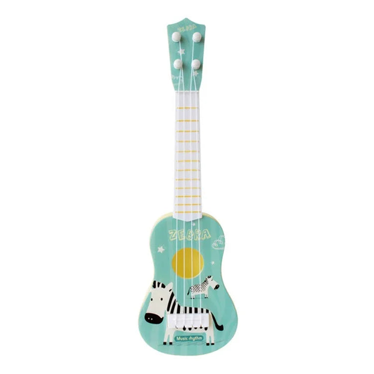 Instrumento Musical de Simulação Pequeno Mini Ukulele de Quatro Cordas Tocável Brinquedo Musical para Educação Infantil, Coelho Rosa, Zebra Azul Claro, Girafa Rosa, Dinossauro Amarelo