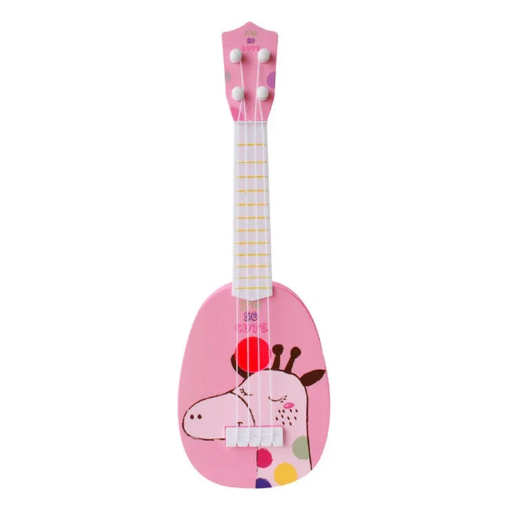 Instrumento Musical de Simulação Pequeno Mini Ukulele de Quatro Cordas Tocável Brinquedo Musical para Educação Infantil, Coelho Rosa, Zebra Azul Claro, Girafa Rosa, Dinossauro Amarelo