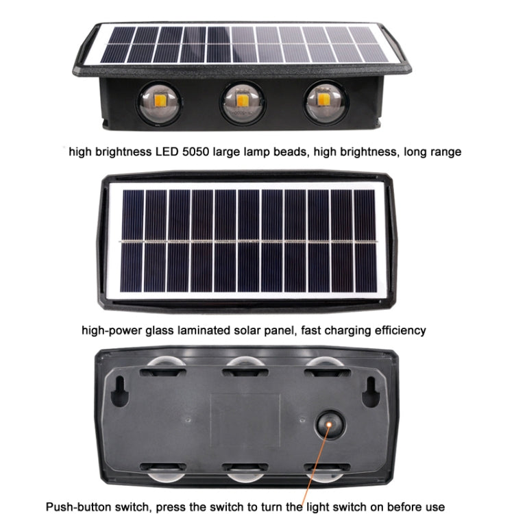 Lâmpada Solar de Parede Exterior Impermeável com Focos Duplos para Cima e para Baixo, 4LED, 8LED, 6LED