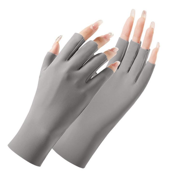 Luvas Femininas de Proteção Solar Meio Dedo Luvas de Seda Gelada, Estilo:, Dedo Central, Dedo Ligado