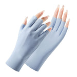 Luvas Femininas de Proteção Solar Meio Dedo Luvas de Seda Gelada, Estilo:, Dedo Central, Dedo Ligado