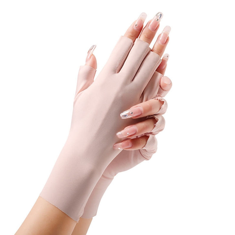 Luvas Femininas de Proteção Solar Meio Dedo Luvas de Seda Gelada, Estilo:, Dedo Central, Dedo Ligado
