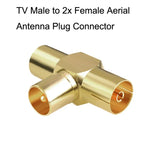 Adaptador de Cabo Coaxial Conector Antena Aérea TV Macho para 2x Fêmea, TV Macho para 2x Fêmea