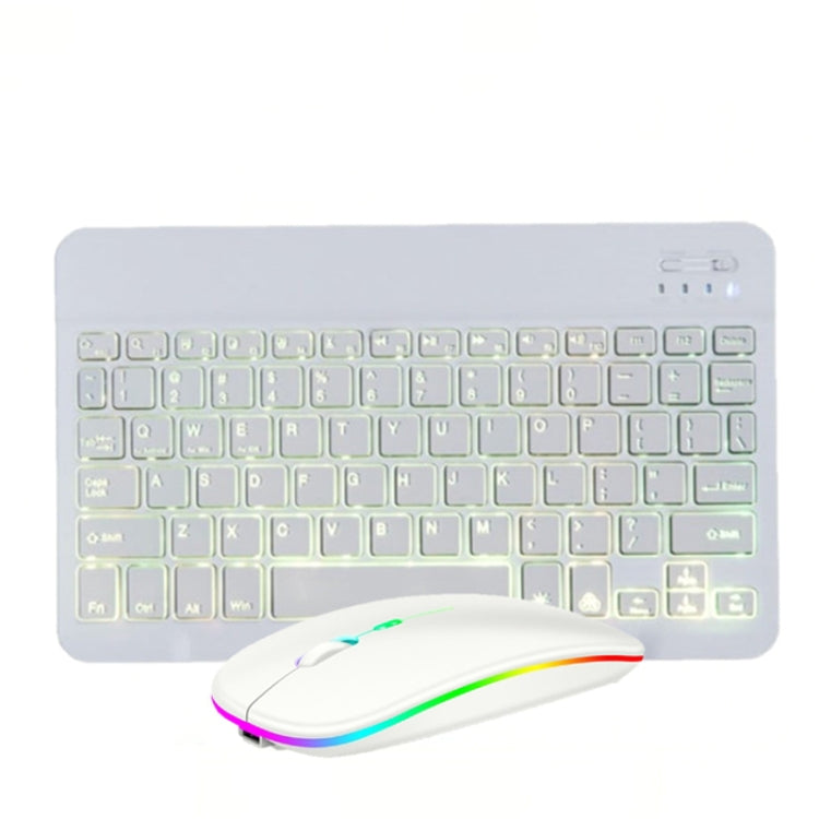 Conjunto de Teclado e Rato Bluetooth RGB Colorido Retroiluminado de 10 Polegadas para Telemóvel / Tablet, Preto, Branco