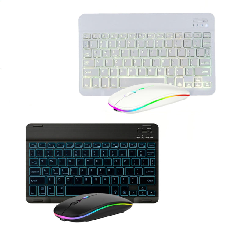 Conjunto de Teclado e Rato Bluetooth RGB Colorido Retroiluminado de 10 Polegadas para Telemóvel / Tablet, Preto, Branco