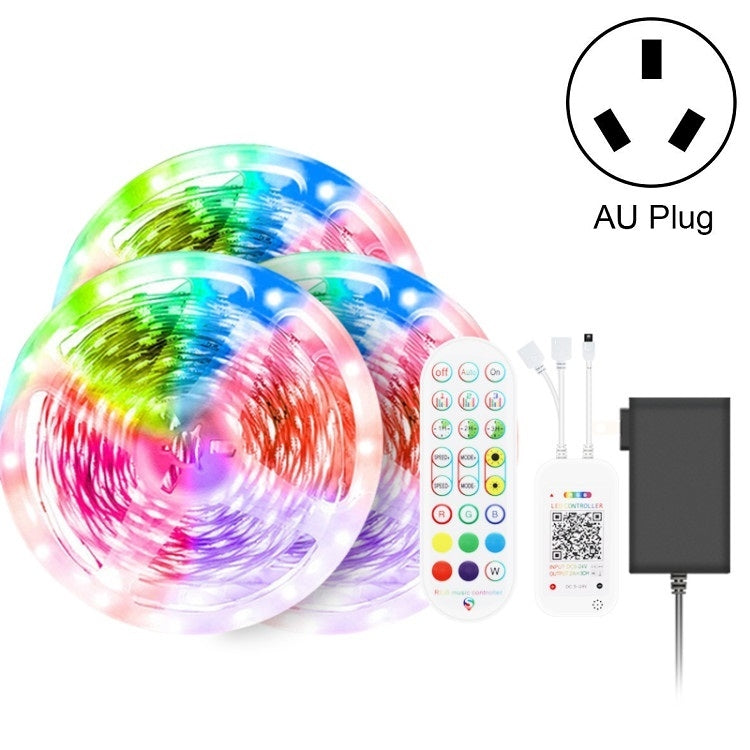Fita LED Colorida RGB Impermeável com Controlo de Som e Música Bluetooth, Tira de Luz Atmosférica 5050 com Controlo Remoto de 24 Teclas, 5M 150 LEDs, 5M 300 LEDs, 10M 300 LEDs, 10M 600 LEDs, 15M 450 LEDs, 20M 360 LEDs, 30M 540 LEDs