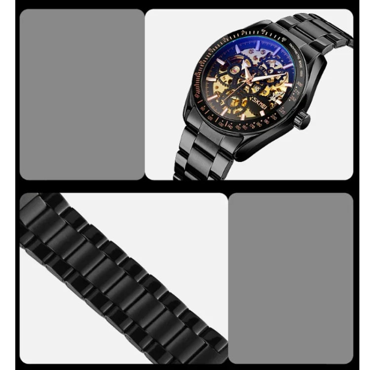 SKMEI 9194 Relógio Mecânico Automático Esqueleto Masculino com Correia de Aço, Preto, Prateado, Dourado Mostrador Preto, Dourado Rosé, Dourado Mostrador Dourado
