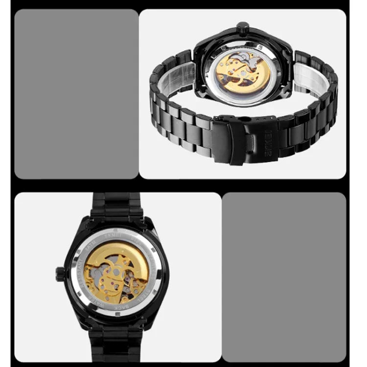 SKMEI 9194 Relógio Mecânico Automático Esqueleto Masculino com Correia de Aço, Preto, Prateado, Dourado Mostrador Preto, Dourado Rosé, Dourado Mostrador Dourado