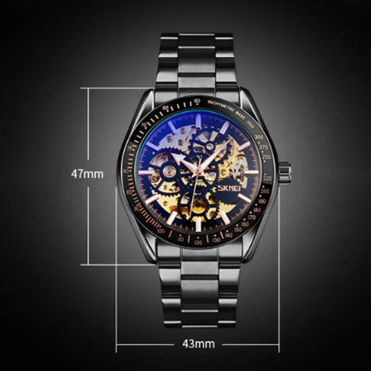 SKMEI 9194 Relógio Mecânico Automático Esqueleto Masculino com Correia de Aço, Preto, Prateado, Dourado Mostrador Preto, Dourado Rosé, Dourado Mostrador Dourado